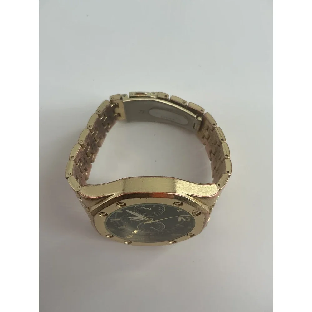 Accutime Watch Corp Gold Tone Mens Watch Black Dial Subdials 42031WMM